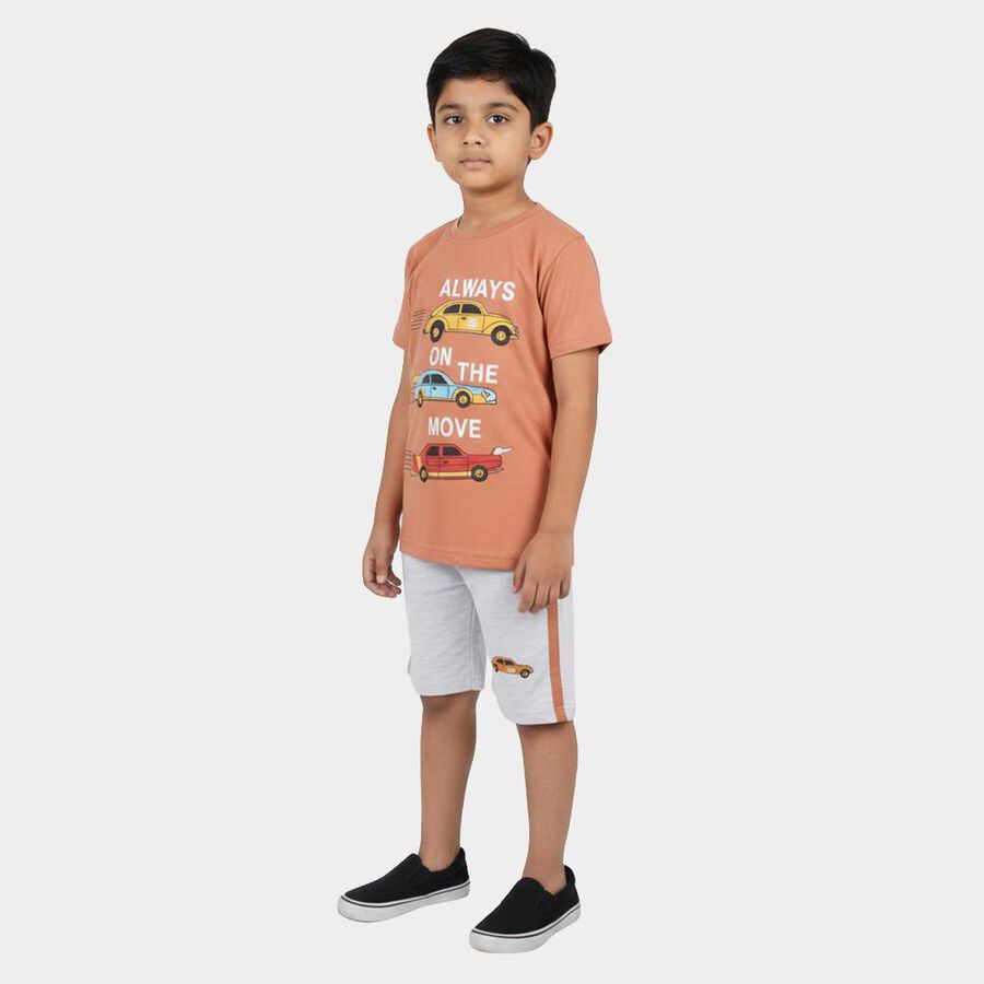Boys Rust Cotton Round Neck Graphic Printed Baba Suit, रस्ट, large