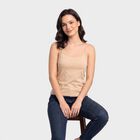 Women's Beige Cotton Scoop Neck Camisole Slip, Beige, small