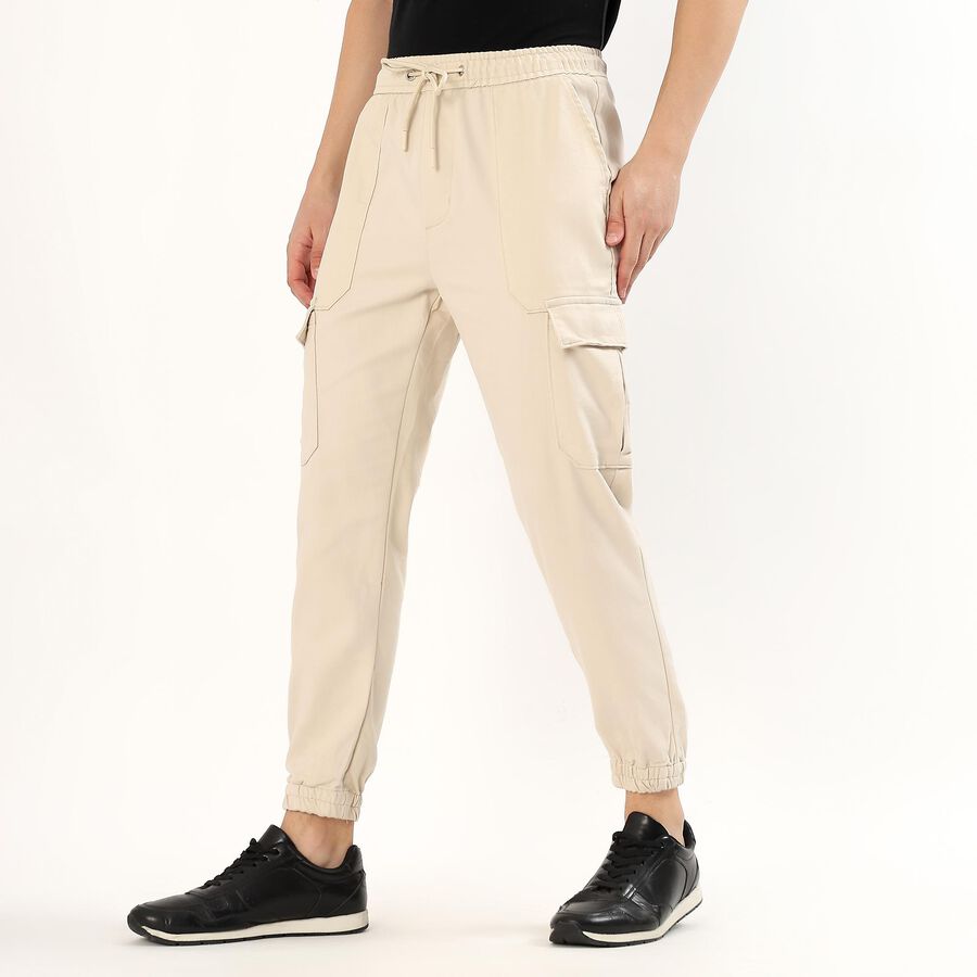 Men's Warm Beige Tapered Fit Cargo Track Pants, गहरा पीला, large image number null