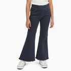 Girls' Dark Blue Flared Fit Frayed Hem Jeans, गहरा ग्रे, small image number null