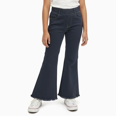 Girls' Dark Blue Flared Fit Frayed Hem Jeans
