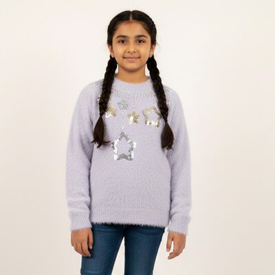 Girls' Soft Lavender Crew Neck Casual Pullover