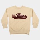 Boys' Beige Crew Neck Pullover Sweatshirt, गहरा पीला, small