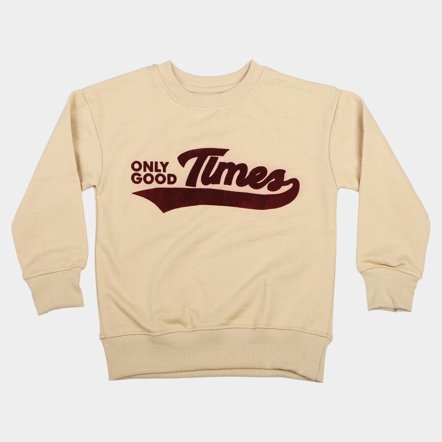 Boys' Beige Crew Neck Pullover Sweatshirt, गहरा पीला, large