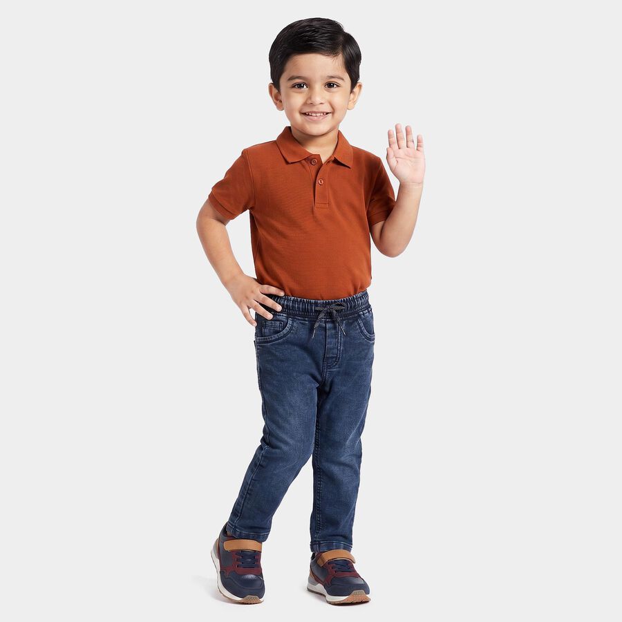 Boys Blue Straight Fit Washed Jeans, Mid Blue, large