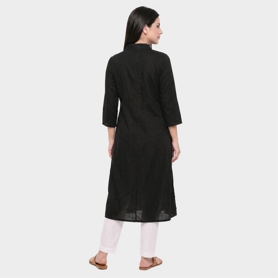 Women's Black Shirt Collar A-Line Kurta, काला, large