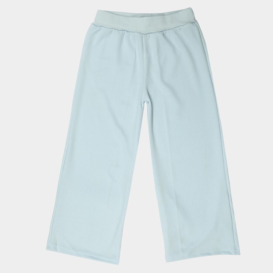 Girls' Light Blue Relaxed Fit Ribbed Palazzo Pyjama, Light Blue, large