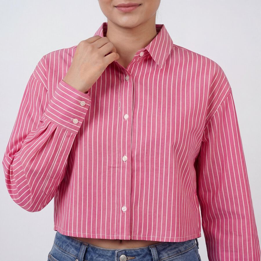 Women's Pink Cotton Classic Collar Classic Shirt, Pink, large