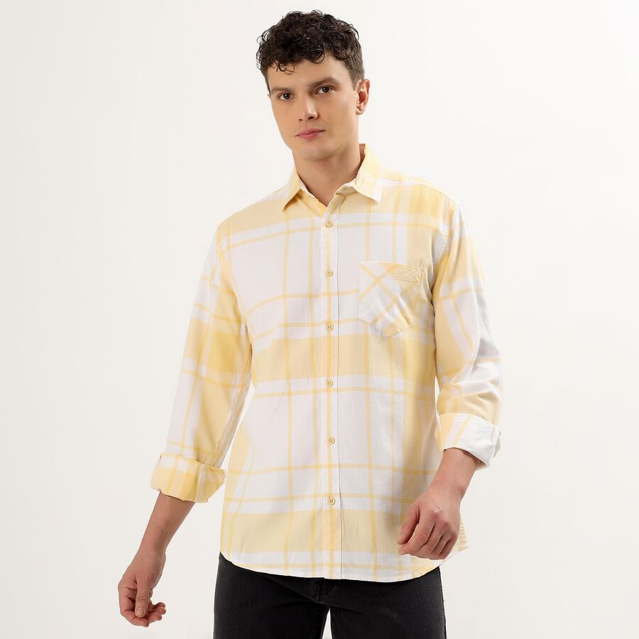 Men's 100% Cotton Regular Collar Casual Shirt, पीला, large image number null