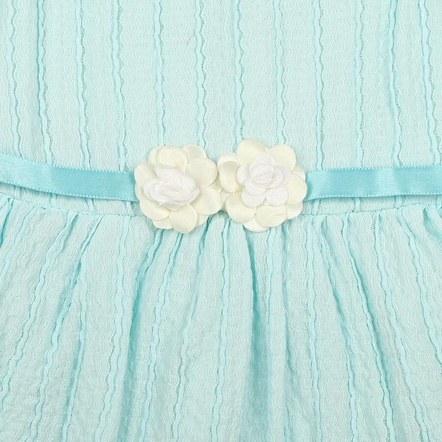 Infants' Mint Green Fit and Flare Floral Applique Frock, हल्का हरा, large