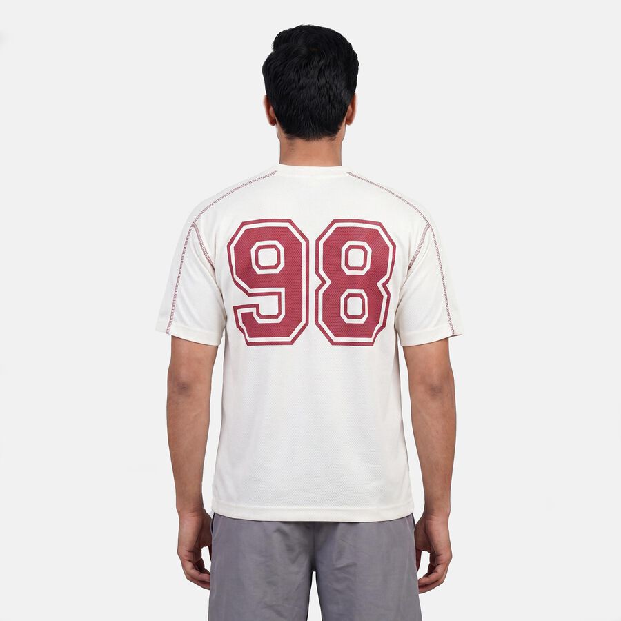 Men's White Round Neck Athleisure T-Shirt, ऑफ व्हाइट, large