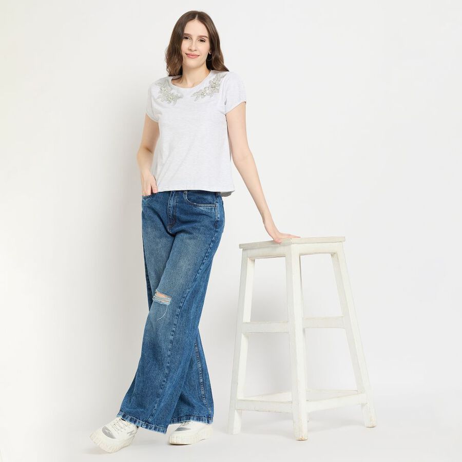 Ladies' Round Neck T-Shirt, मिश्रित हल्का ग्रे, large image number null