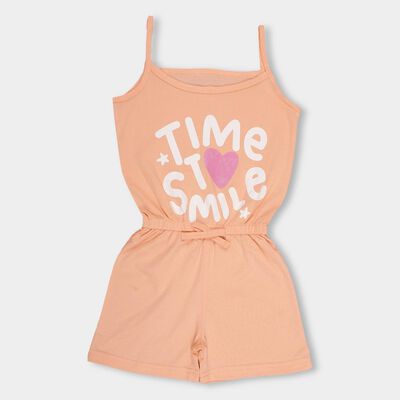 Girls Light Peach Sleeveless Casual Jumpsuit