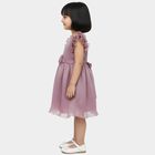Girls' Lilac Flared 3D Floral Applique Frock, लाइलेक, small