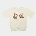 Girls' Off White Cotton Round Neck Regular T-Shirt, Off White, small