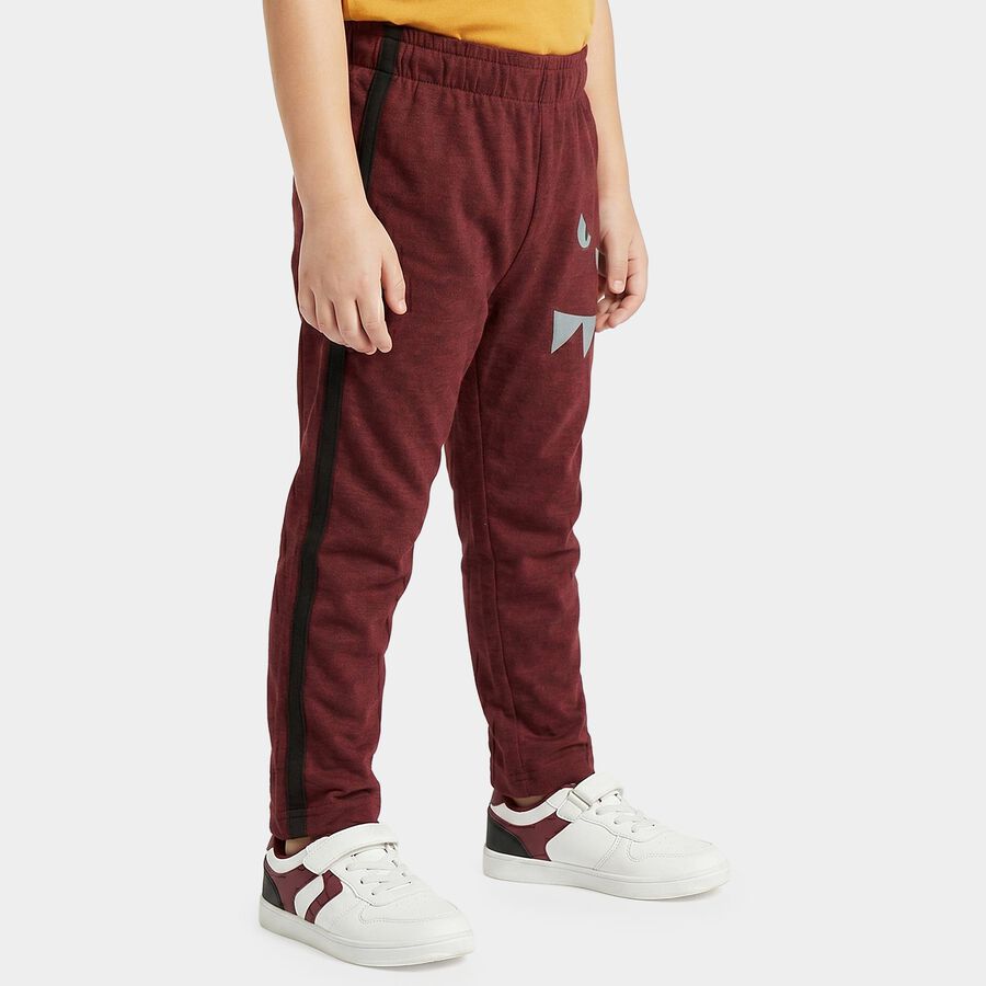 Boys Maroon Straight Fit Cartoon Printed Cotton Blend Pyjama, मरून, large