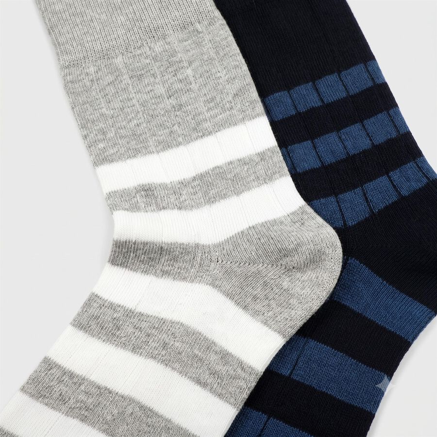 Men's Regular Fit Striped Pack of 2 Socks ( Blue, Grey ), Navy Blue, large