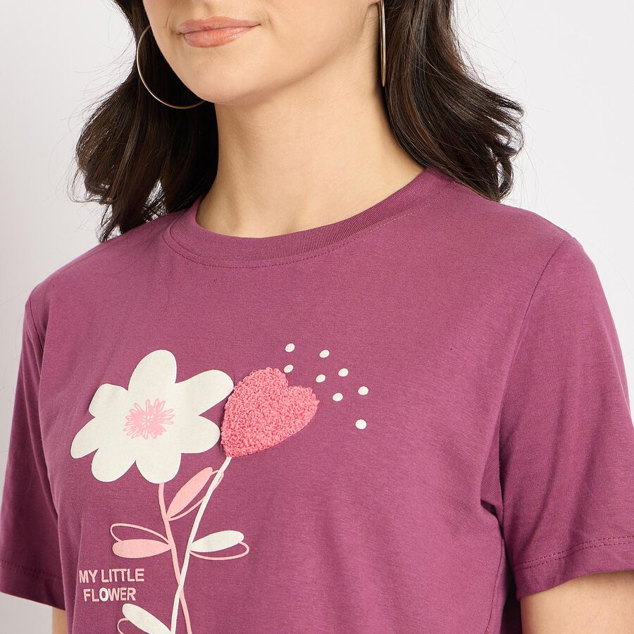 Ladies' 100% Cotton Round Neck T-Shirt , Pink, large