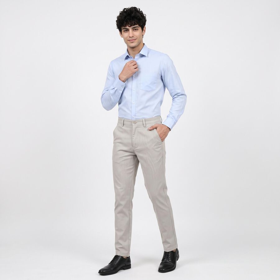 Men's Silver Slim Fit Textured Chino Trousers, Silver, large