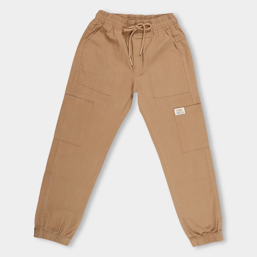 Boys' Camel Brown Regular Fit Jogger Trousers, खाकी, large image number null