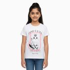 Girls Bright Snow White Cotton Round Neck Casual T-Shirt, सफ़ेद, small image number null