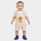 Infants' Beige Cotton Round Neck Lion Embroidered Baba Suit, Beige, small