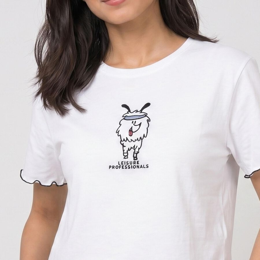 Women's White Cotton Round Neck Crop T-Shirt, सफ़ेद, large