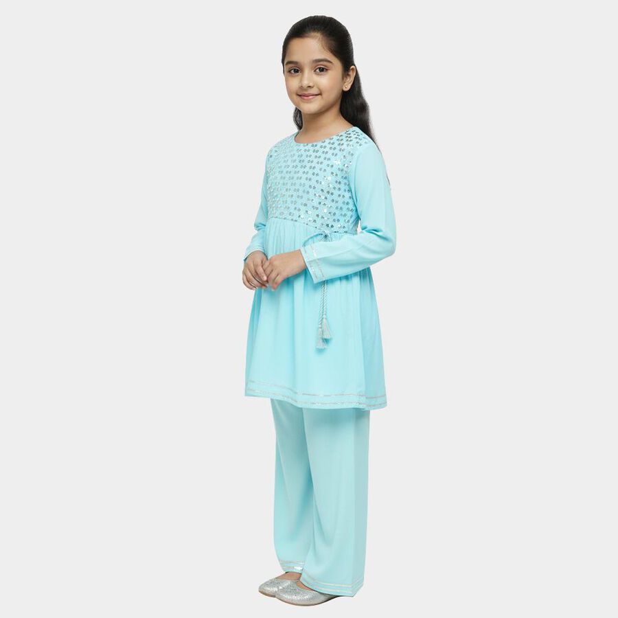 Girls Light Blue Embroidered Bohemian Kurta and Palazzo Fusion Set, हल्का नीला, large