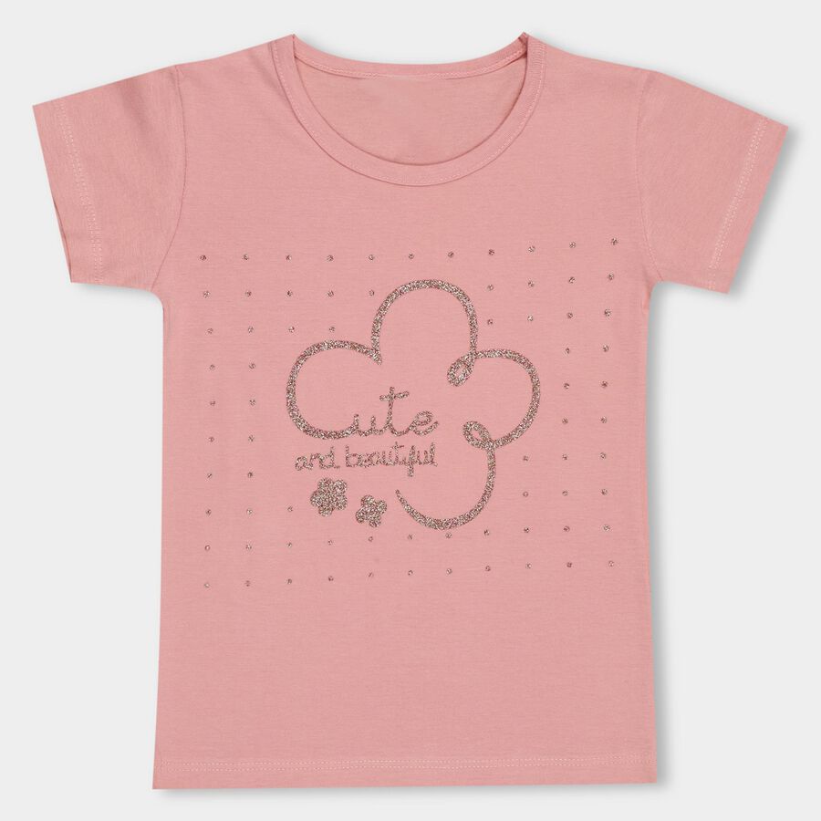 Girls' 100% Cotton T-Shirt, Light Pink, large