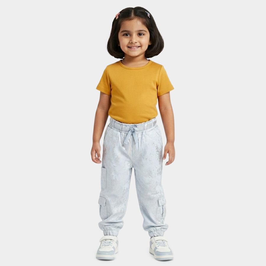 Girls' Light Blue Metallic Print Cotton Blend Pyjama, Light Blue, large