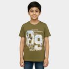 Boys Muted Olive Green Round Neck Casual T-Shirt, Olive, small image number null