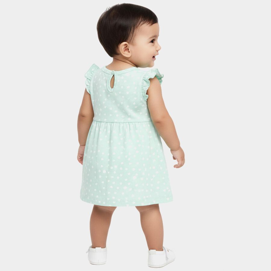 Infant Girls' Light Green Regular Fit Floral Printed Tiered Frock, Light Green, large