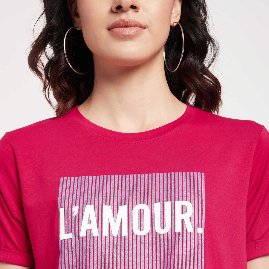 Round Neck T-Shirt, रानी (फ्यूशिया), large image number null
