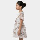 Girls White Round Neck Floral Layered Dress, सफ़ेद, small