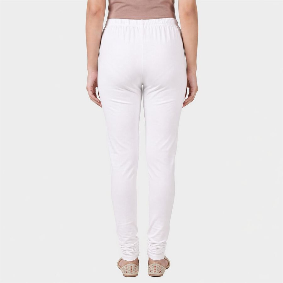 Women's White Cotton Blend Elastic Waist Stretch Churidar, सफ़ेद, large