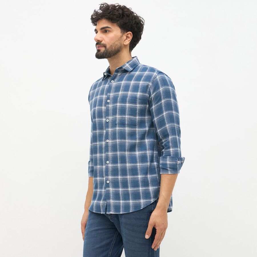 Men's Muted Steel Blue Cotton Full Sleeve Spread Collar Casual Shirt, रॉयल ब्लू, large image number null