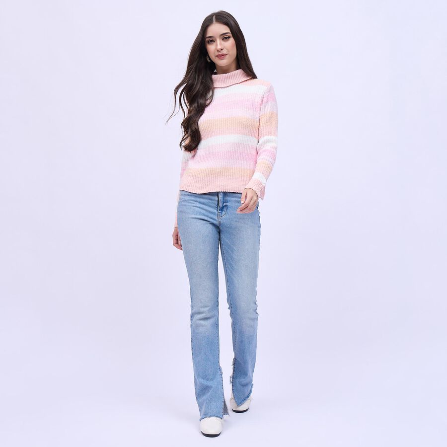 Women's Light Pastel Pink and Peach Turtleneck Casual Pullover, गुलाबी, large image number null