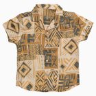 Boys Beige and Brown Cuban Collar Casual Shirt, Off White, small