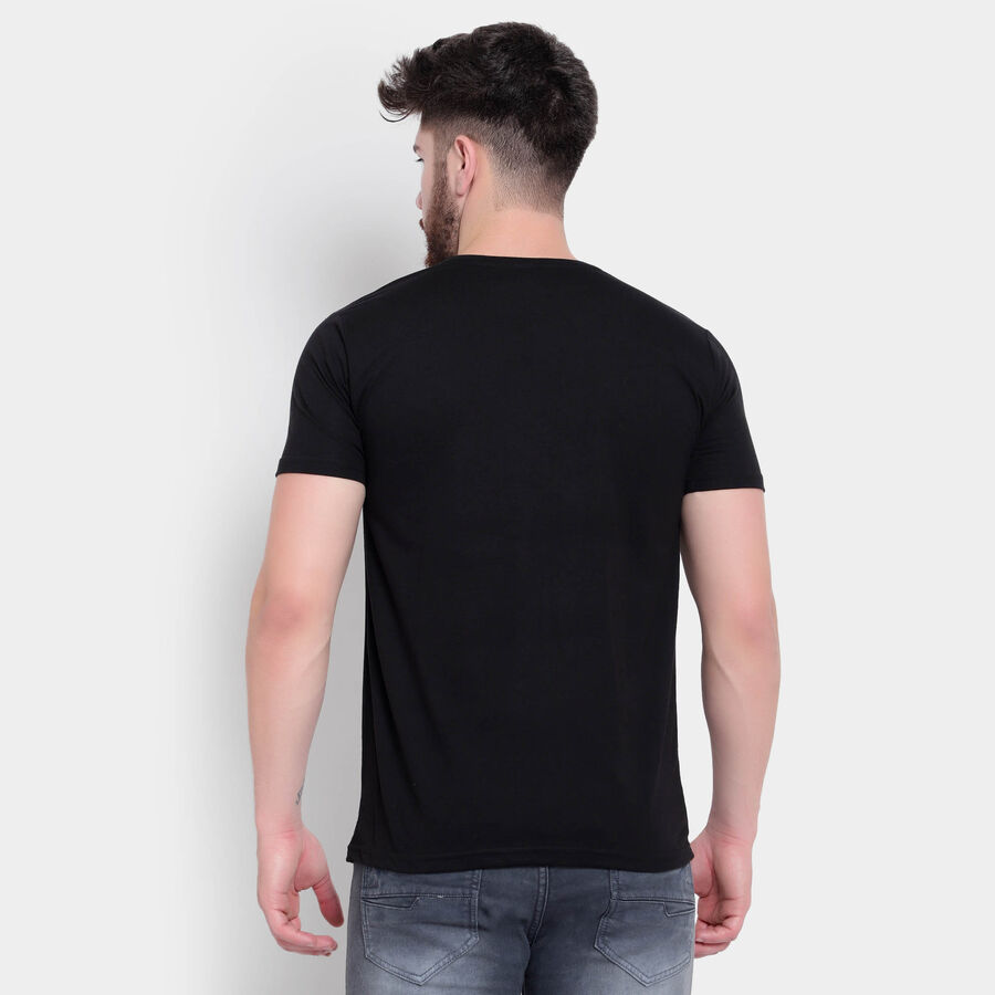 Cotton Solid Round Neck T-Shirt, Black, large image number null