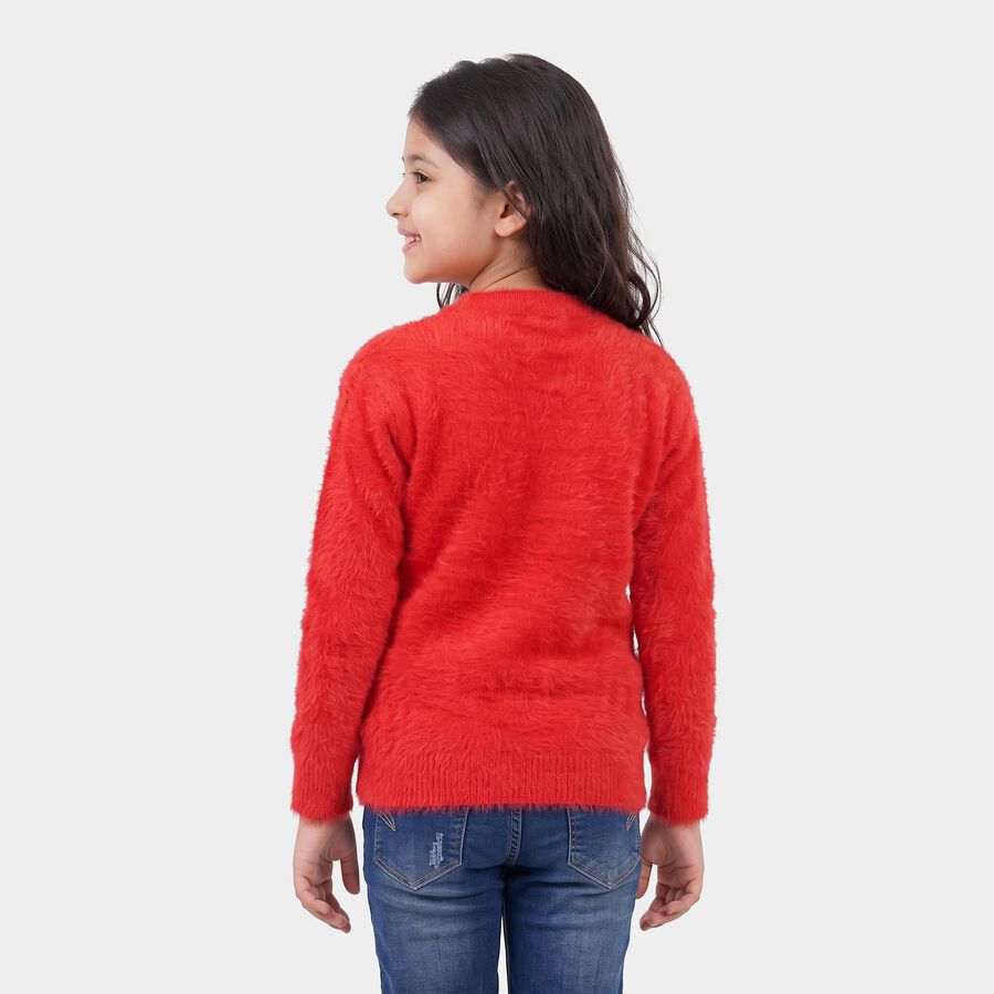 Girls' Red Crew Neck Embellished Pullover, Red, large