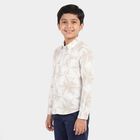Boys Beige Cotton Geometric Casual Shirt, Beige, small