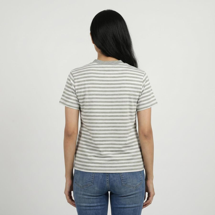 Women's Light Grey Round Neck Casual T-Shirt, Melange Light Grey, large