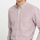 Men's Maroon Striped Regular Fit Formal Shirt, मरून, small