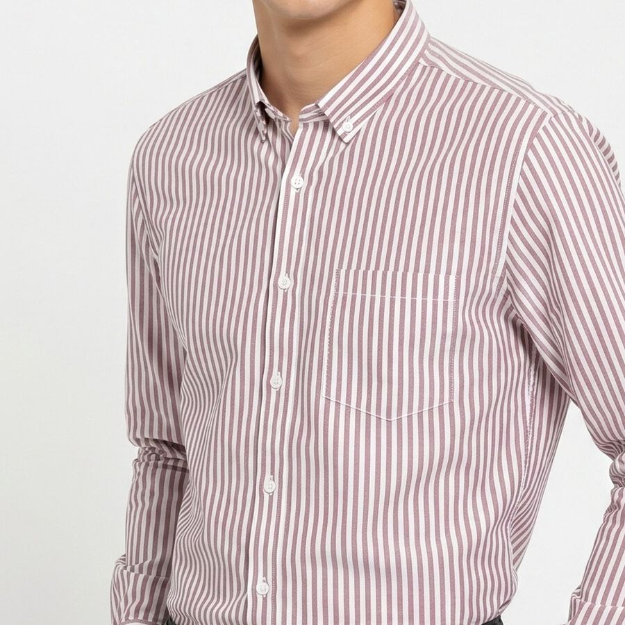 Men's Maroon Striped Regular Fit Formal Shirt, मरून, large