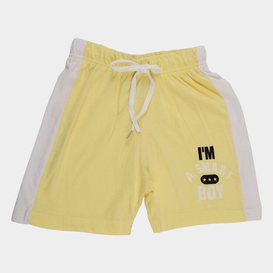 Boys' Yellow Regular Fit Printed Elastic Waist Bermuda Shorts, पीला, large