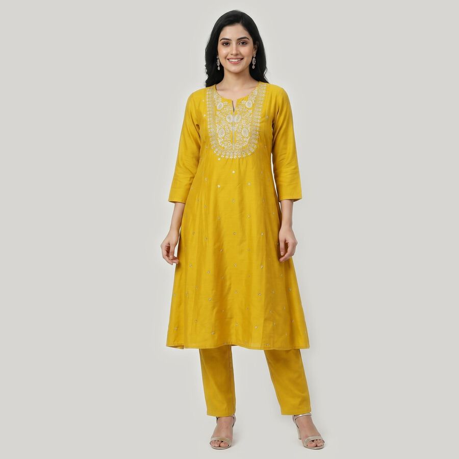 Women's Mustard Embroidered Ethnic Set, Mustard, large