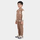 Boys' Beige Round Neck Applique Baba Suit, Beige, small
