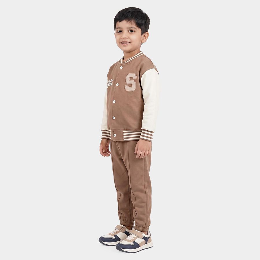 Boys' Beige Round Neck Applique Baba Suit, Beige, large