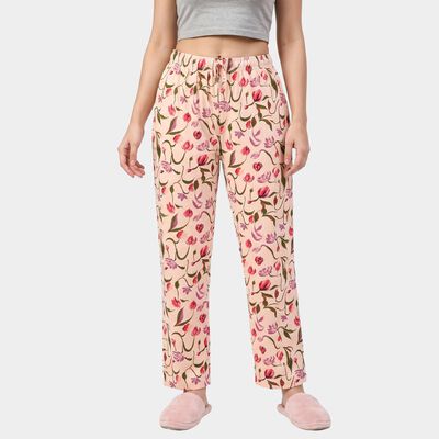 Women's Peach Straight Fit Floral Printed Pyjama