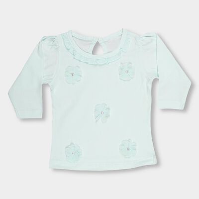 Infants Light Pastel Green Cotton Round Neck Romantic T-Shirt